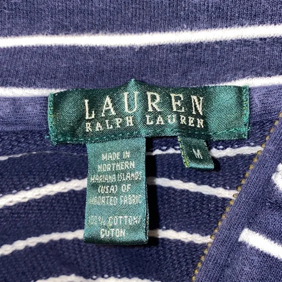 Lauren Ralph Lauren Striped Navy and White Quarter-Zip Sweater - Picture 8 of 8